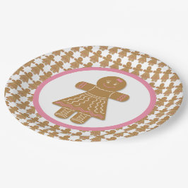 Plato De Papel Navidades Gingerbread Chica Blanco y Rosa