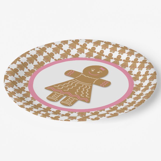 Plato De Papel Navidades Gingerbread Chica Blanco y Rosa (Angular)