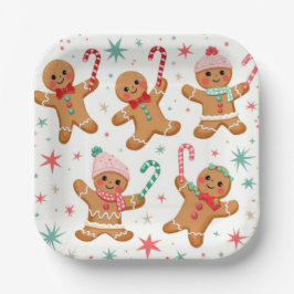 Plato De Papel Navidades Gingerbread Hombres Sostienen Candy Cane
