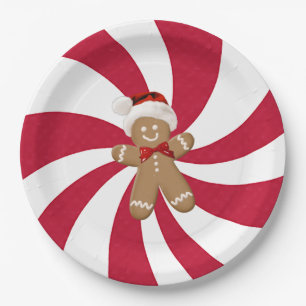 Plato De Papel Navidades Gingerbread Man en Peppermint