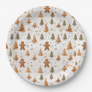 Plato De Papel Navidades Gingerbread Men and Snowflakes