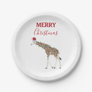 Plato De Papel Navidades Giraffe gracioso animal con tarjeta de S