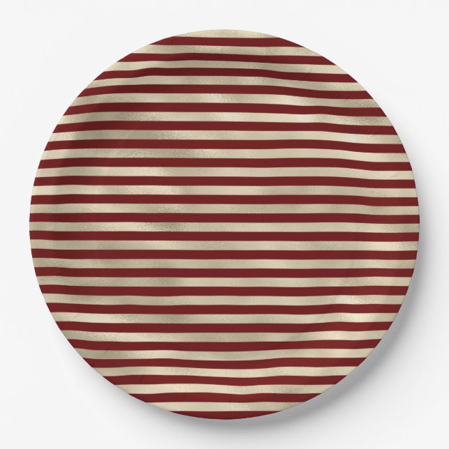 Plato De Papel Navidades Glam Gold Red Holiday Stripes (Anverso)