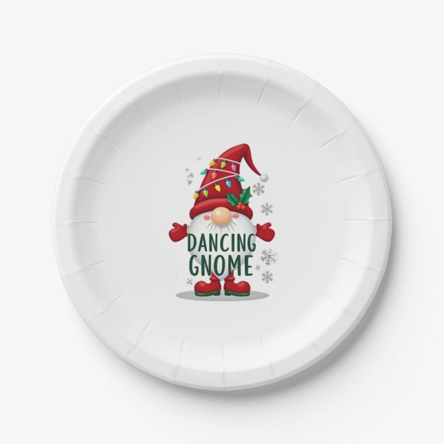 Plato De Papel Navidades Gnome Dancing Gnome Navidades familiares (Anverso)