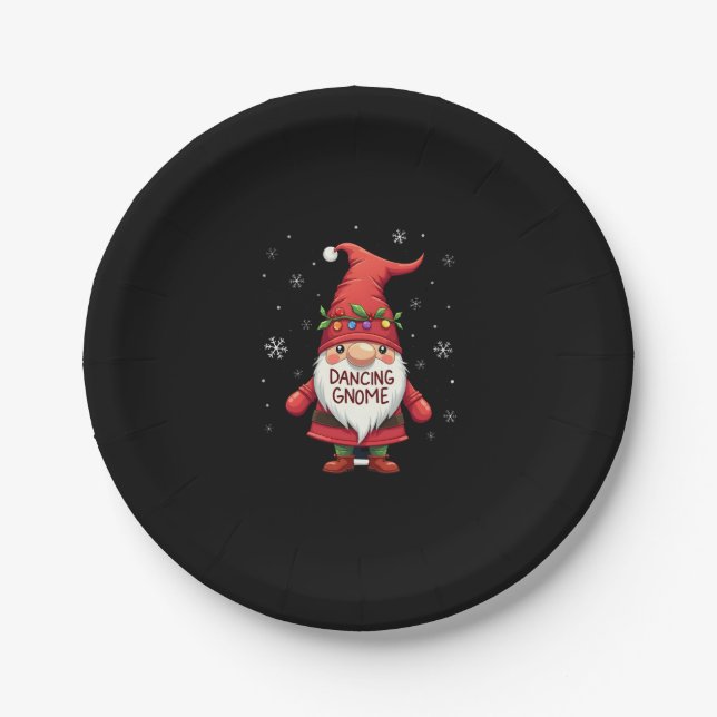 Plato De Papel Navidades Gnome Dancing Gnome Navidades familiares (Anverso)
