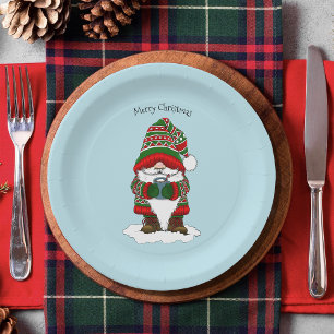 Plato De Papel Navidades Gnome Red Green Cute