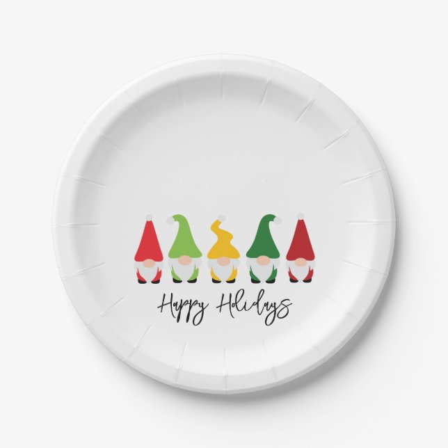 Plato De Papel Navidades Gnomes Felices Fiestas (Anverso)