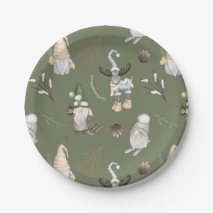 Plato De Papel Navidades Gnomes Woodland