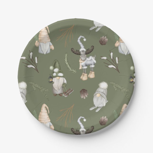 Plato De Papel Navidades Gnomes Woodland (Anverso)