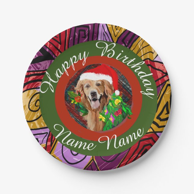 Plato De Papel Navidades Golden Retriever Birday Paper Plate (Anverso)