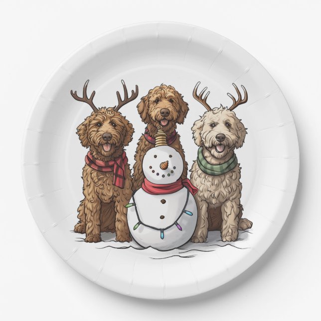 Plato De Papel Navidades Goldendoodle Dogs (Anverso)