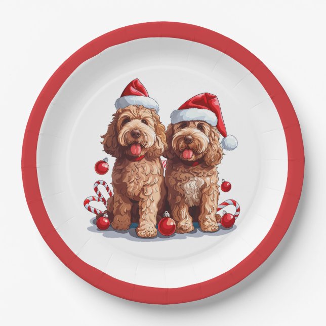 Plato De Papel Navidades Goldendoodle Dogs (Anverso)