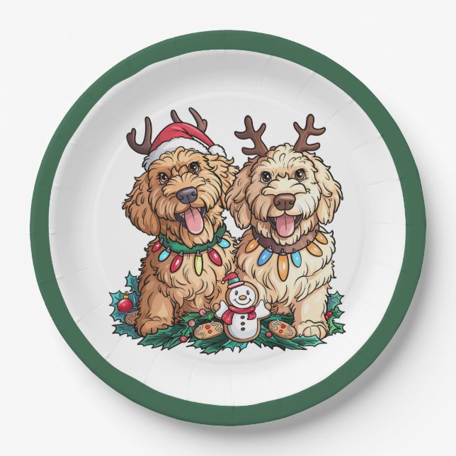 Plato De Papel Navidades Goldendoodle Dogs (Anverso)