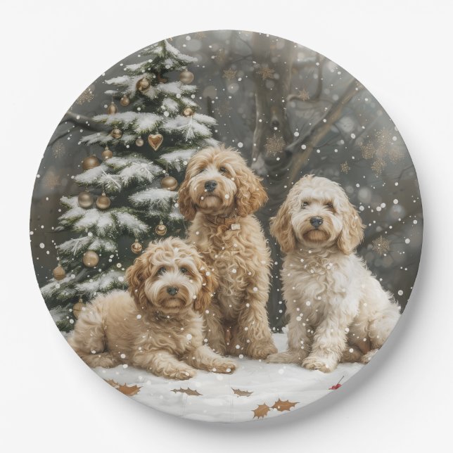Plato De Papel Navidades Goldendoodle Puppy Dogs (Anverso)