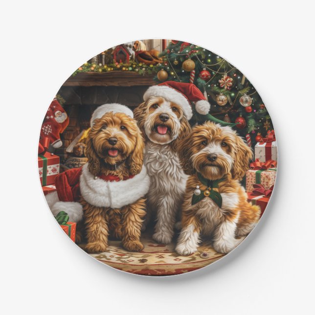 Plato De Papel Navidades Goldendoodle Puppy Dogs (Anverso)
