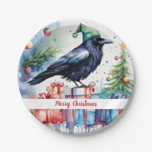 Plato De Papel Navidades Gorra Festive Crow -
