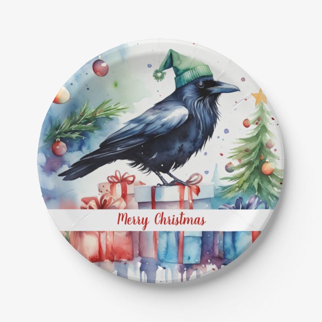 Plato De Papel Navidades Gorra Festive Crow - (Anverso)
