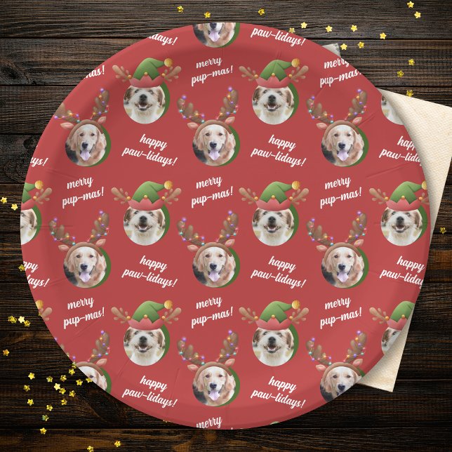 Plato De Papel Navidades Gorras de Dos Perros Elf y Reindeer Antl (Subido por el creador)