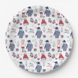 Plato De Papel Navidades Gorras Guantes Fiesta de patrón