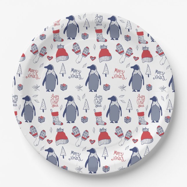 Plato De Papel Navidades Gorras Guantes Fiesta de patrón (Anverso)