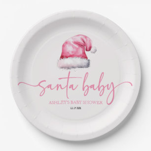 Plato De Papel Navidades Gorras rosados de Santa Bebé en Baby Sho