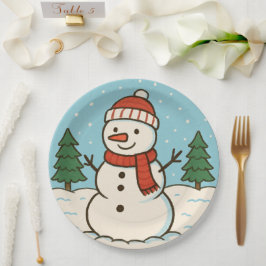 Plato De Papel Navidades graciosos de Snowman Cute