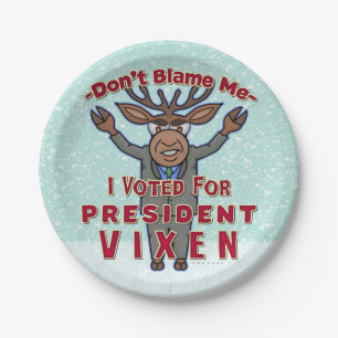 Plato De Papel Navidades graciosos presidente Vixen reno político