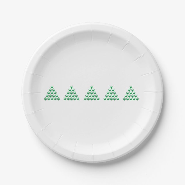 Plato De Papel Navidades Green Snow Snowflakes Stars Tree, White (Anverso)