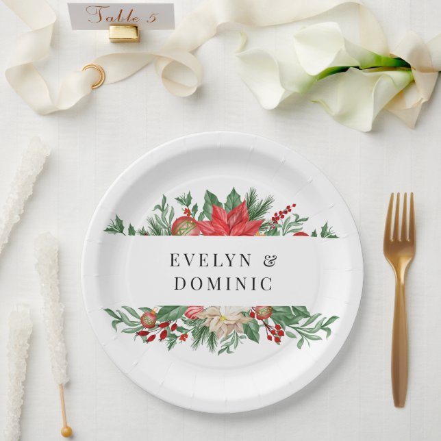 Plato De Papel Navidades Greenery Foliage Boda de vacaciones (Boda)