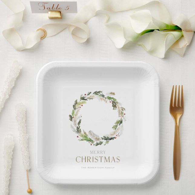 Plato De Papel Navidades Greenery Wreath (Boda)
