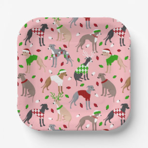 Plato De Papel Navidades Greyhound Dog