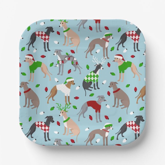 Plato De Papel Navidades Greyhound Dog (Anverso)
