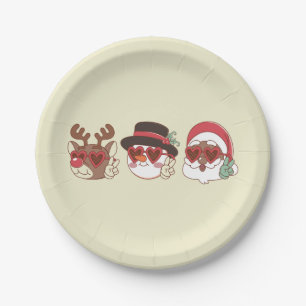 Plato De Papel navidades groovys negro santa reno snowman