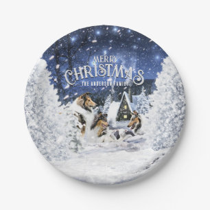 Plato De Papel Navidades Hadas de Invierno, Collies y Lambs -