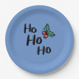Plato De Papel Navidades Ho Ho Ho Holly Berry Blue Elegant
