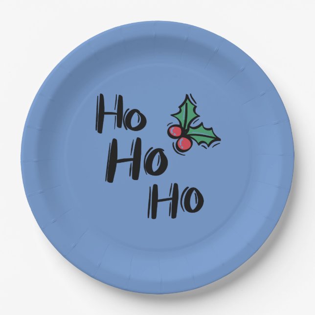 Plato De Papel Navidades Ho Ho Ho Holly Berry Blue Elegant (Anverso)