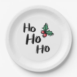 Plato De Papel Navidades Ho Ho Ho Holly Berry White Elegant