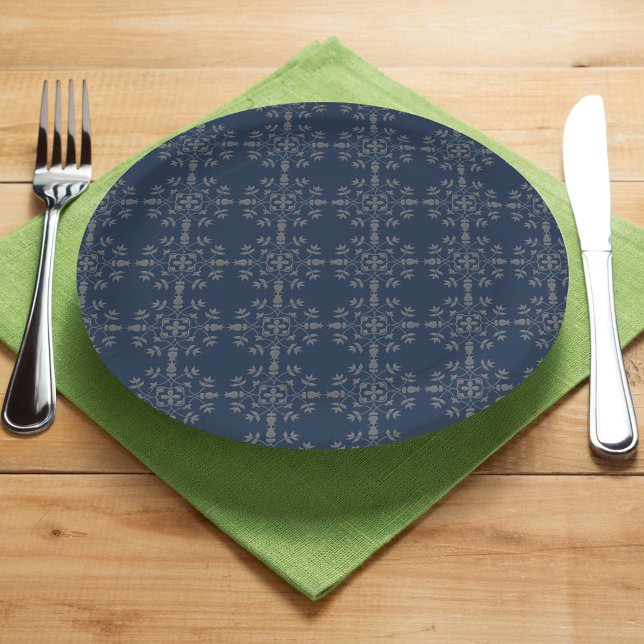 Plato De Papel Navidades Holiday Elegant Classic Navy Blue (Navy blue and silver simple minimalist design. Classic elegant look for any occasion. )