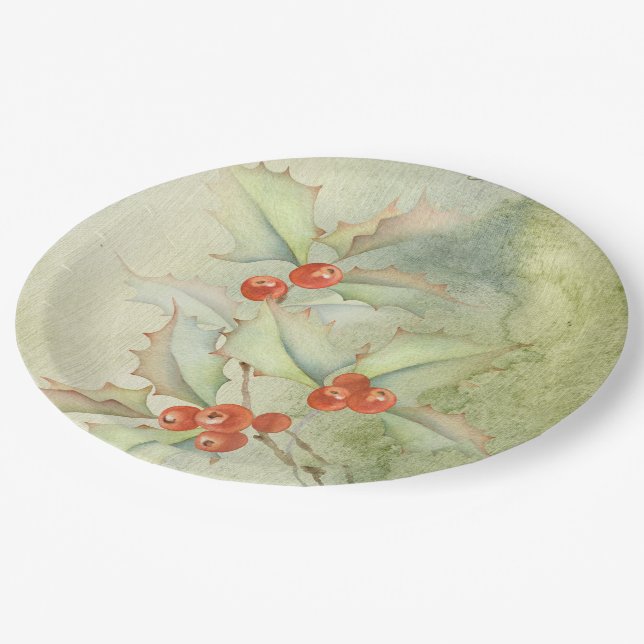 Plato De Papel Navidades holly berries (Angular)