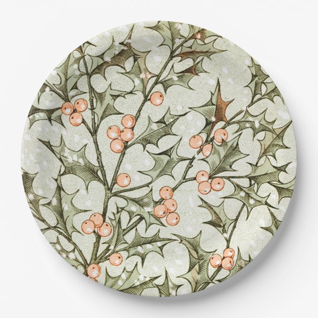 Plato De Papel Navidades Holly Bonito saludo antiguo (Anverso)