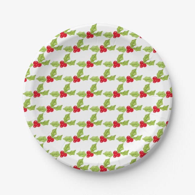 Plato De Papel Navidades Holly Festive Greenery Red Berries (Anverso)