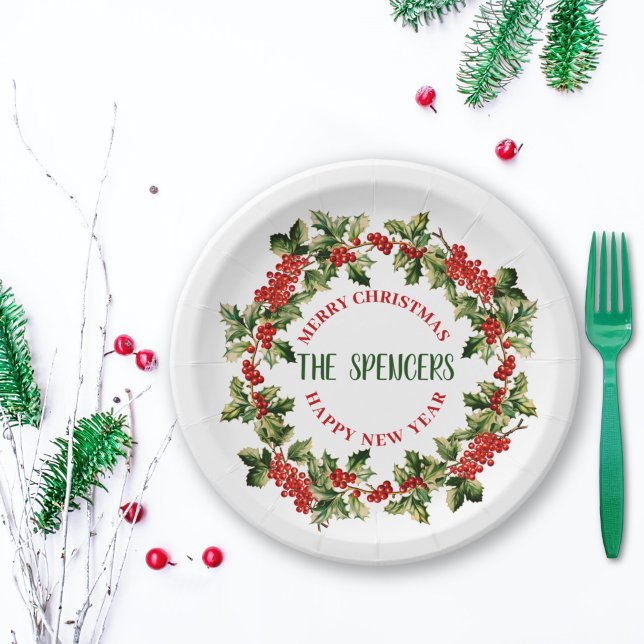 Plato De Papel Navidades Holly Leaves & Berries Feliz Navidad (Subido por el creador)