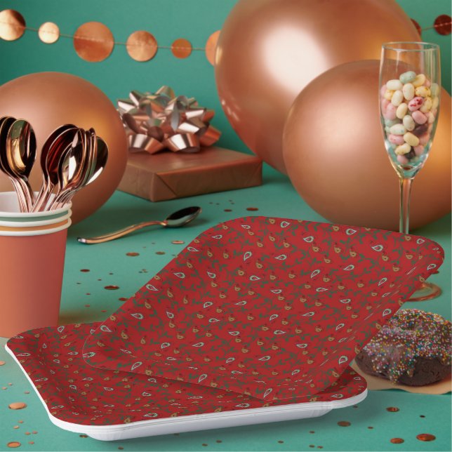 Plato De Papel Navidades Holly Paisley Rich Red (Multi)