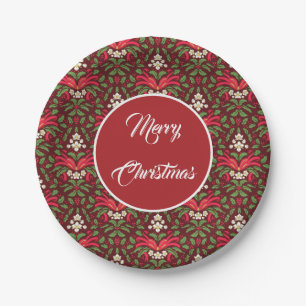 Plato De Papel Navidades Holly se va y bayas con arco rojo