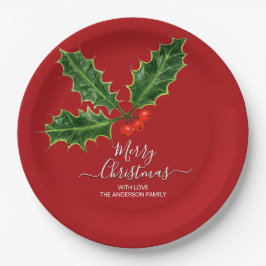 Plato De Papel Navidades Holly y berries