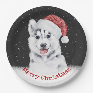 Plato De Papel Navidades Husky En Tarjeta De Snowflakes