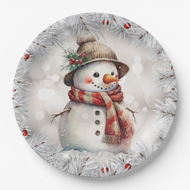 Plato De Papel Navidades inteligentes Snowman (Anverso)