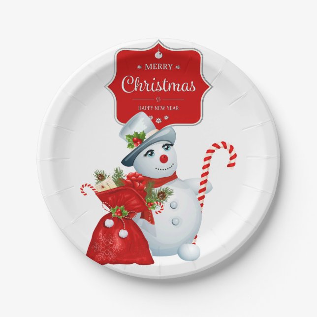 Plato De Papel Navidades inteligentes Snowman (Anverso)