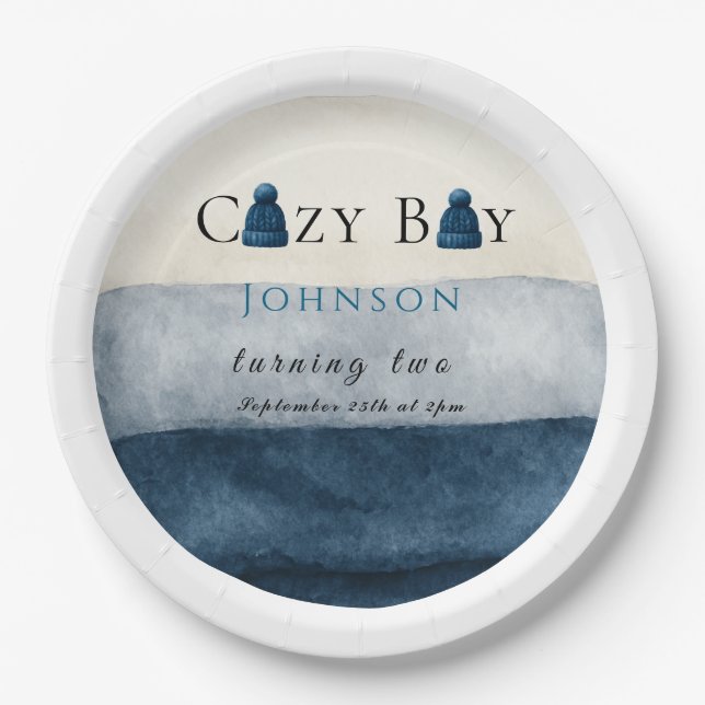 Plato De Papel navidades invierno cálido muchacho que cumple dos  (Anverso)