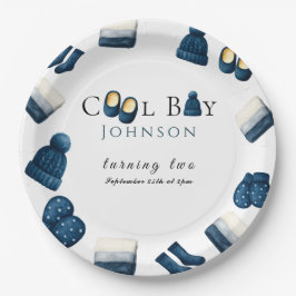 Plato De Papel navidades invierno cálido muchacho que cumple dos